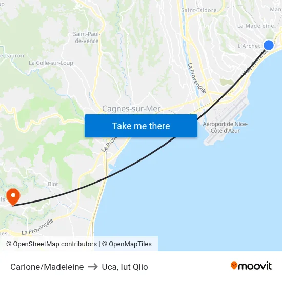 Carlone/Madeleine to Uca, Iut Qlio map