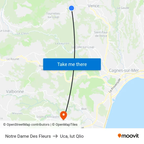 Notre Dame Des Fleurs to Uca, Iut Qlio map