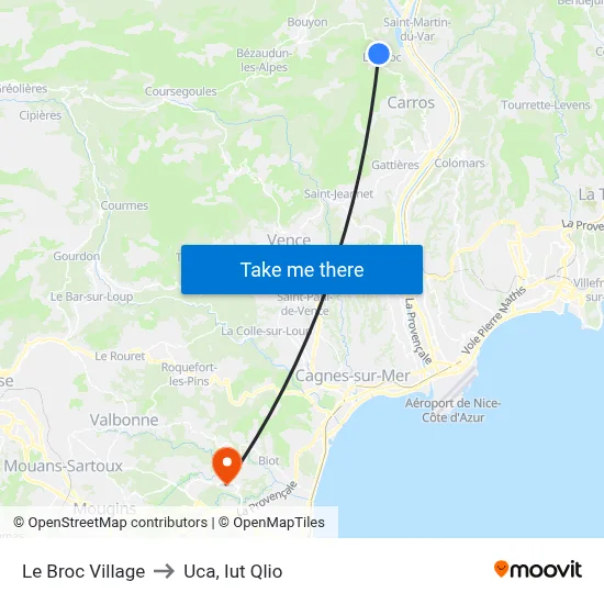 Le Broc Village to Uca, Iut Qlio map
