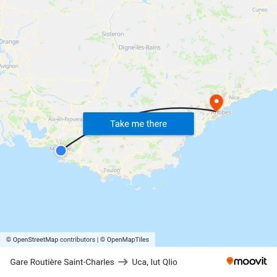 Gare Routière Saint-Charles to Uca, Iut Qlio map