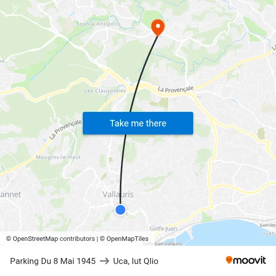 Parking Du 8 Mai 1945 to Uca, Iut Qlio map