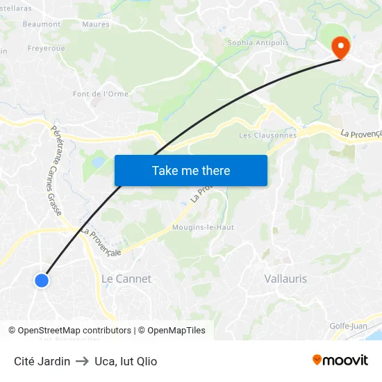 Cité Jardin to Uca, Iut Qlio map