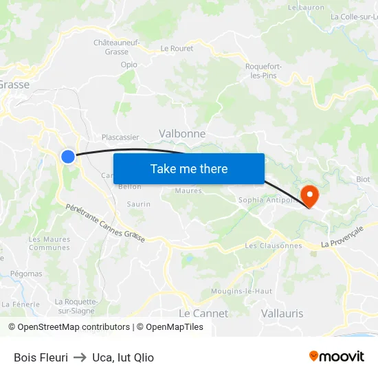 Bois Fleuri to Uca, Iut Qlio map