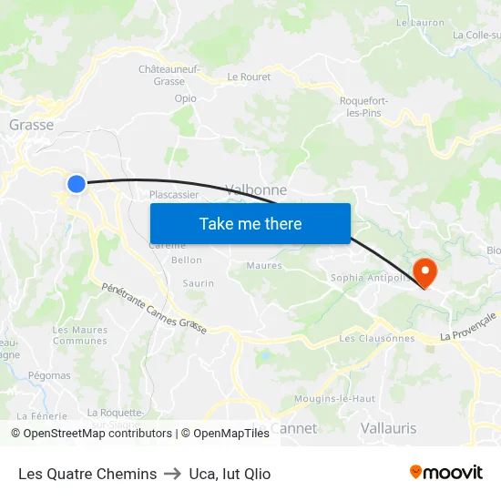 Les Quatre Chemins to Uca, Iut Qlio map