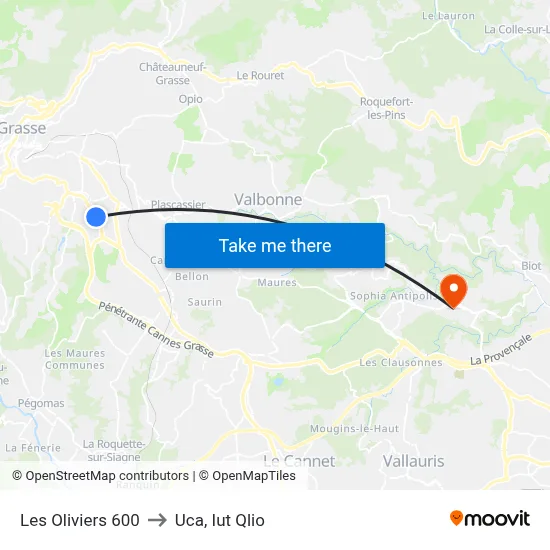 Les Oliviers 600 to Uca, Iut Qlio map