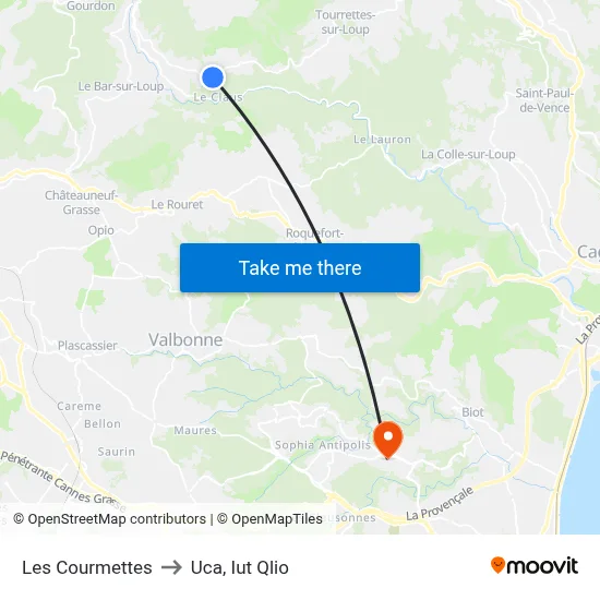 Les Courmettes to Uca, Iut Qlio map