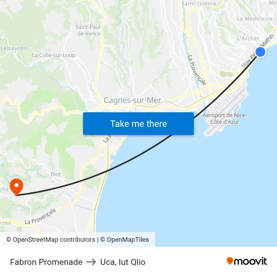 Fabron Promenade to Uca, Iut Qlio map