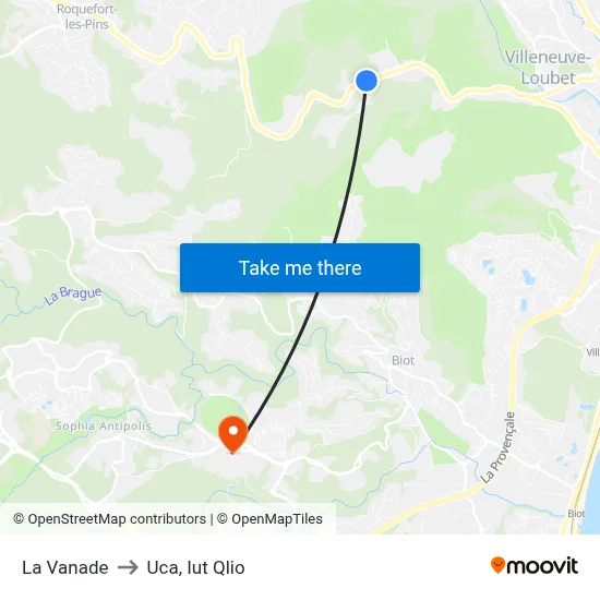 La Vanade to Uca, Iut Qlio map