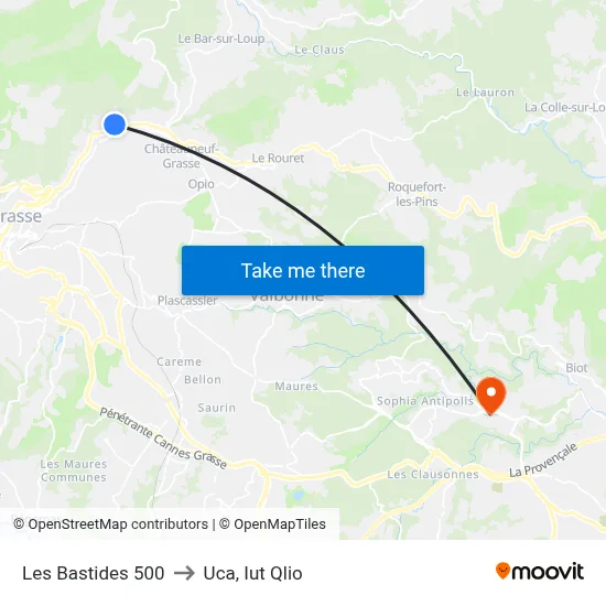 Les Bastides 500 to Uca, Iut Qlio map