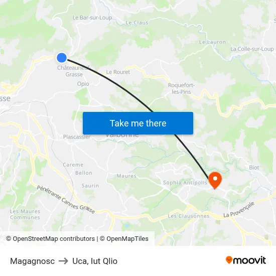 Magagnosc to Uca, Iut Qlio map