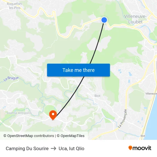 Camping Du Sourire to Uca, Iut Qlio map