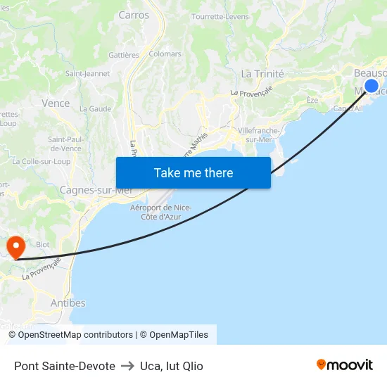 Pont Sainte-Devote to Uca, Iut Qlio map