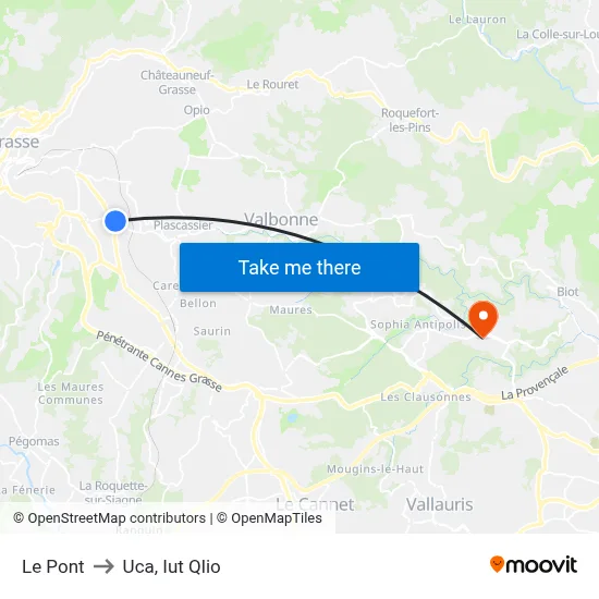 Le Pont to Uca, Iut Qlio map