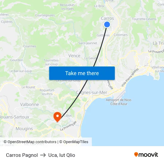 Carros Pagnol to Uca, Iut Qlio map