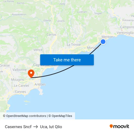 Casernes Sncf to Uca, Iut Qlio map