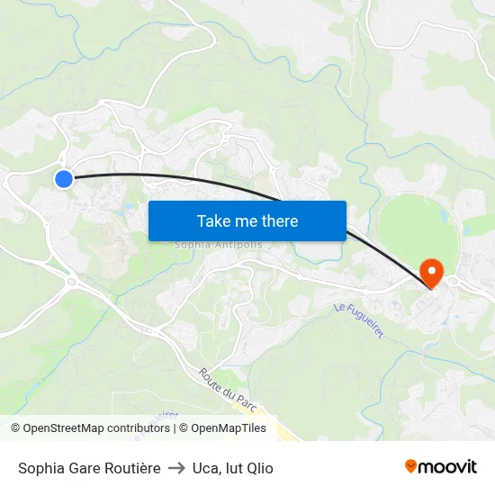 Sophia Gare Routière to Uca, Iut Qlio map