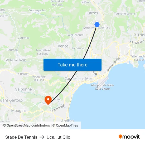 Stade De Tennis to Uca, Iut Qlio map