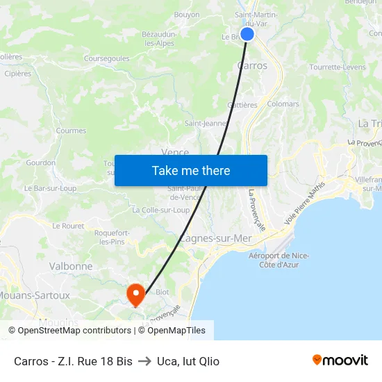 Carros - Z.I. Rue 18 Bis to Uca, Iut Qlio map