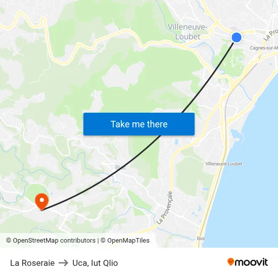 La Roseraie to Uca, Iut Qlio map