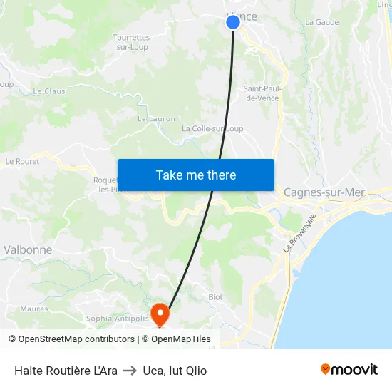 Halte Routière L'Ara to Uca, Iut Qlio map