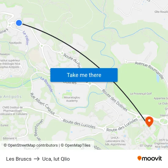 Les Bruscs to Uca, Iut Qlio map