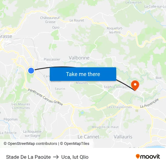 Stade De La Paoûte to Uca, Iut Qlio map