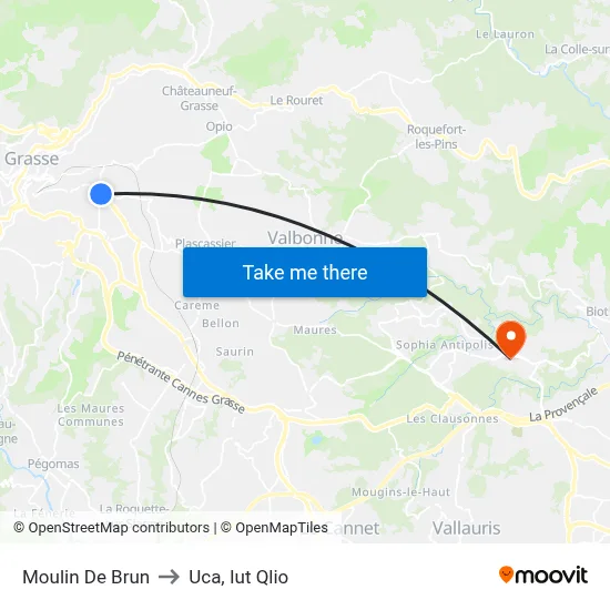 Moulin De Brun to Uca, Iut Qlio map