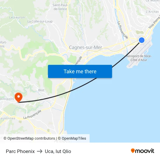 Parc Phoenix to Uca, Iut Qlio map