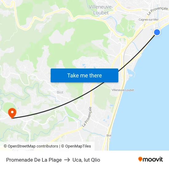 Promenade De La Plage to Uca, Iut Qlio map