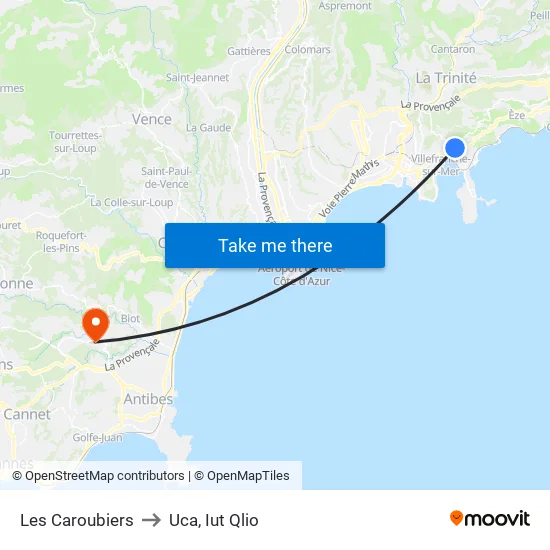 Les Caroubiers to Uca, Iut Qlio map