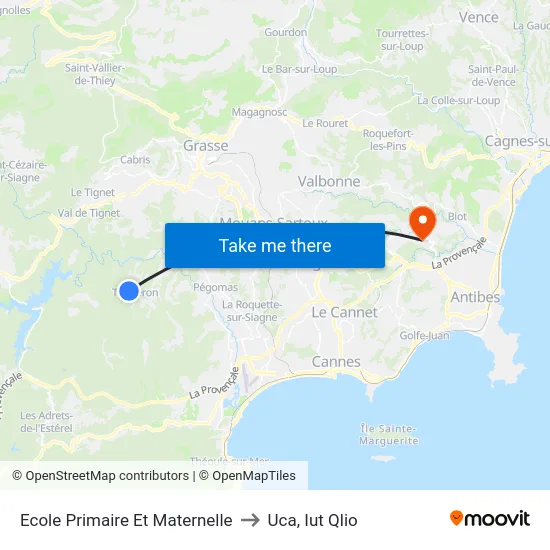 Ecole Primaire Et Maternelle to Uca, Iut Qlio map