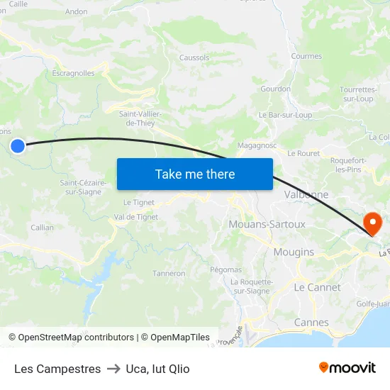 Les Campestres to Uca, Iut Qlio map