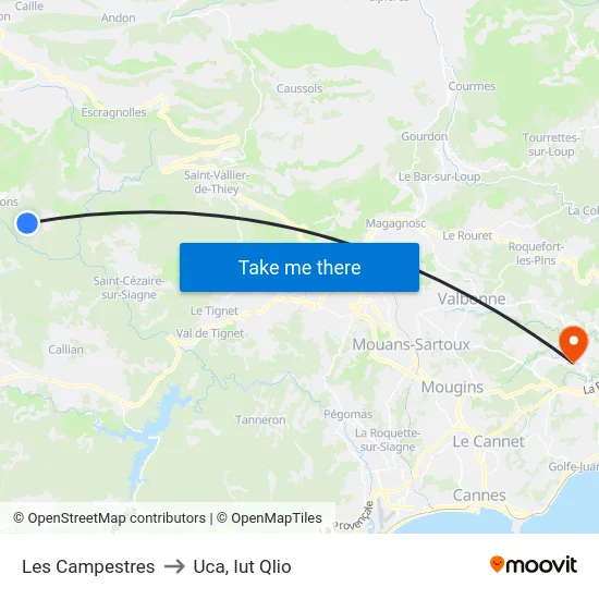 Les Campestres to Uca, Iut Qlio map