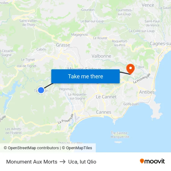 Monument Aux Morts to Uca, Iut Qlio map