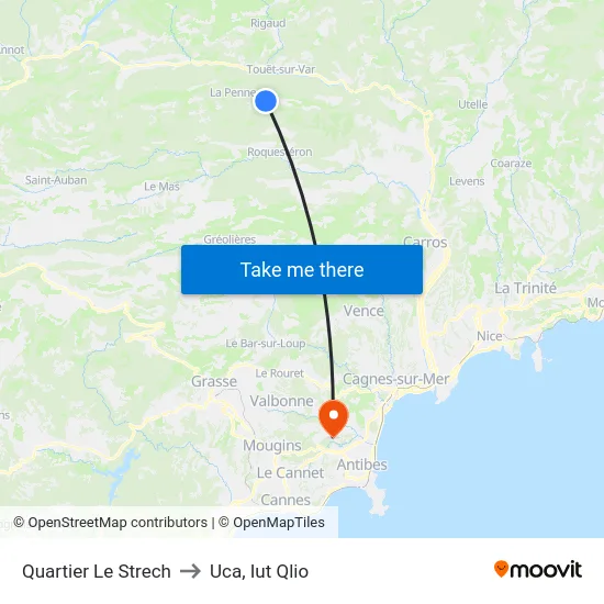 Quartier Le Strech to Uca, Iut Qlio map