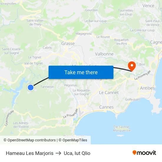 Hameau Les Marjoris to Uca, Iut Qlio map