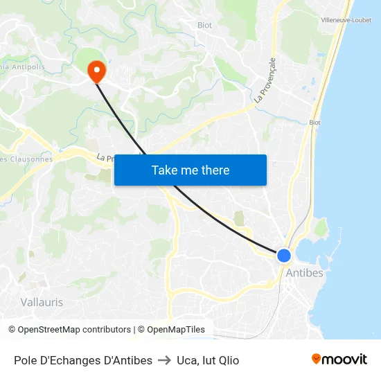 Pole D'Echanges D'Antibes to Uca, Iut Qlio map