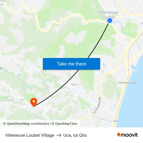 Villeneuve Loubet Village to Uca, Iut Qlio map