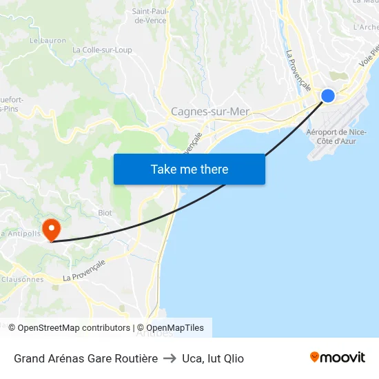 Grand Arénas Gare Routière to Uca, Iut Qlio map