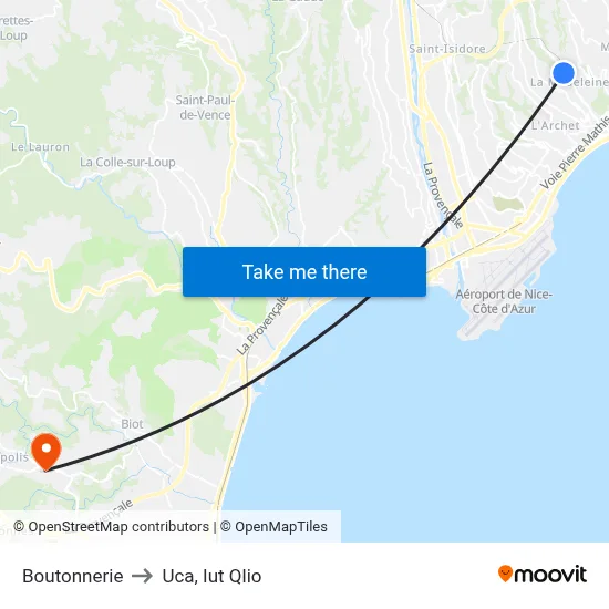 Boutonnerie to Uca, Iut Qlio map