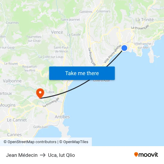Jean Médecin to Uca, Iut Qlio map