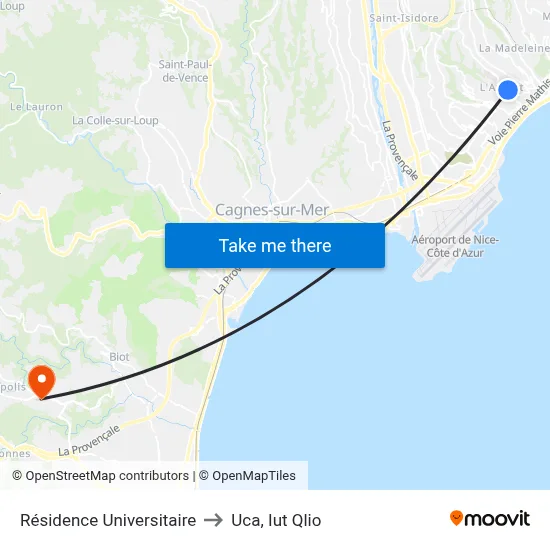 Résidence Universitaire to Uca, Iut Qlio map