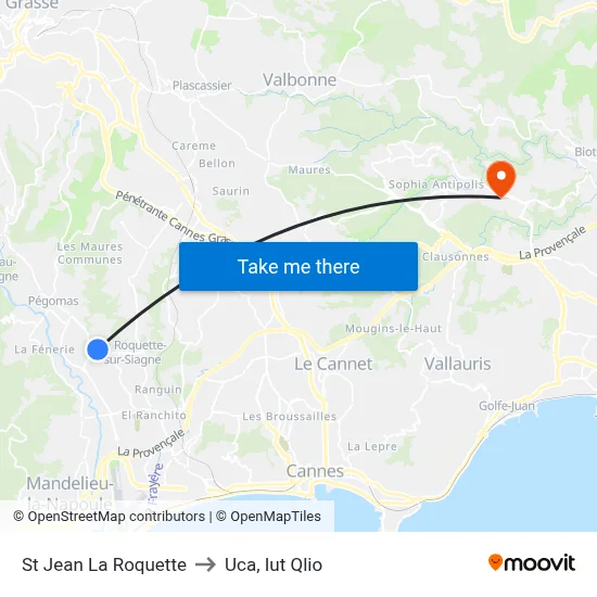 St Jean La Roquette to Uca, Iut Qlio map