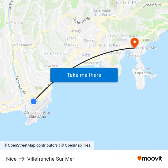 Nice to Villefranche-Sur-Mer map