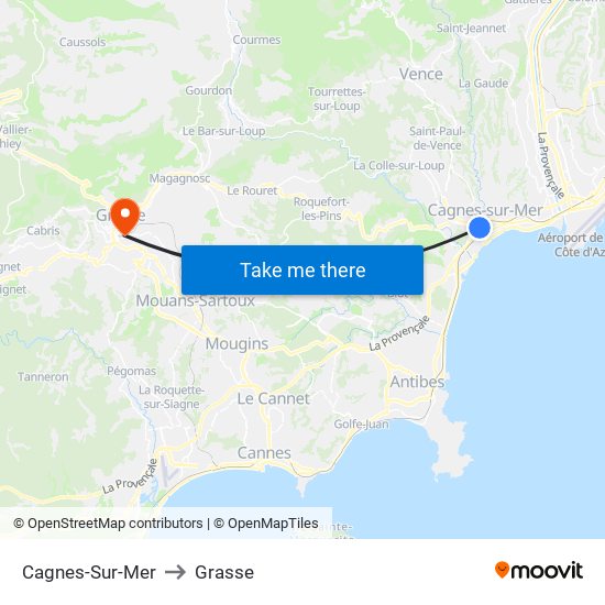 Cagnes-Sur-Mer to Grasse map