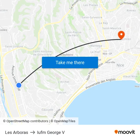 Les Arboras to Iufm George V map