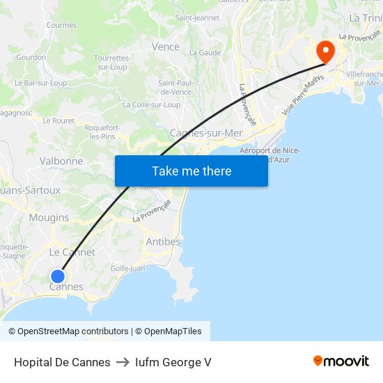 Hôpital De Cannes to Iufm George V map