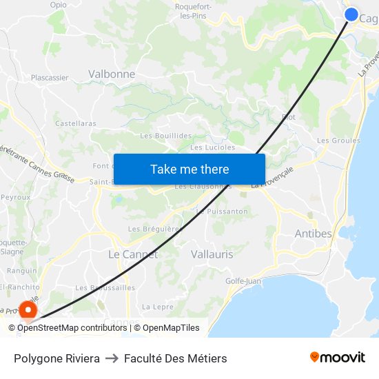 Polygone Riviera to Faculté Des Métiers map