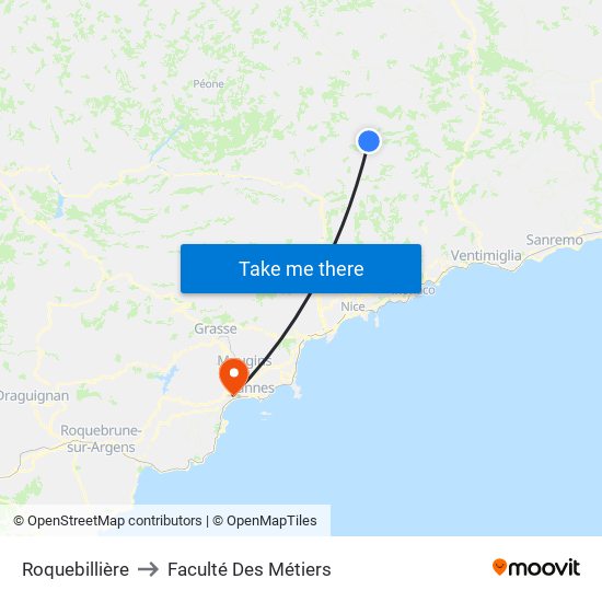 Roquebillière to Faculté Des Métiers map