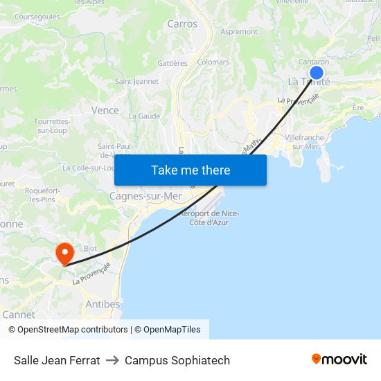 Salle Jean Ferrat to Campus Sophiatech map